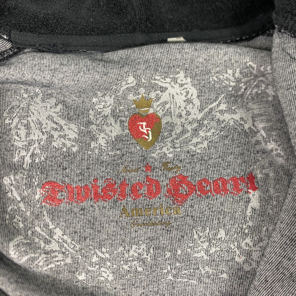 Twisted Heart Hoodie Womens Small Black Velour Beaded Heart Peace Zip Up - Picture 4 of 13